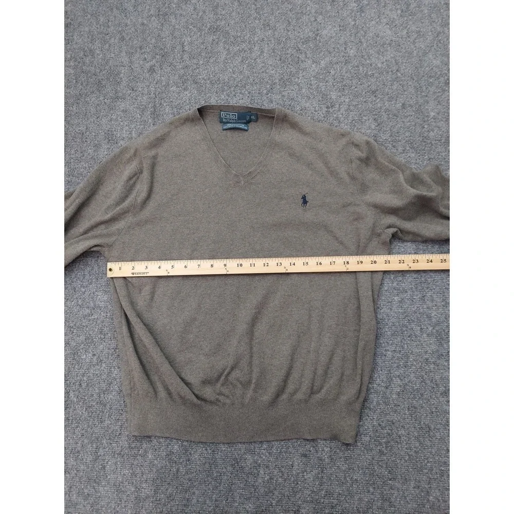 Polo Ralph Lauren Sweater Mens XL Gray Olive V Neck Pony Vtg Pima Cotton